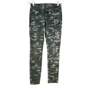 Vanilla Star Mid Rise Skinny Jeans Women's Green Camo Distressed Denim Size 1